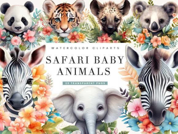 Download Watercolor Safari Baby Animals Clipart - Baby Collection