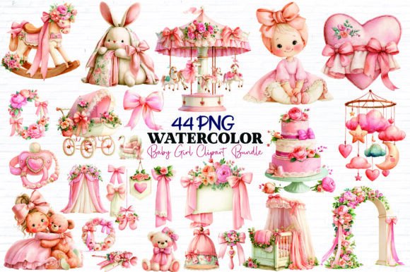 Download Watercolor Baby Girl Clipart Bundle - Baby Collection