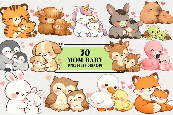 Download Kawaii Mom Baby Animals Clipart - Baby Collection