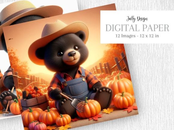 Download Baby Bear Harvesting Pumpkins in Autumn - Baby Collection